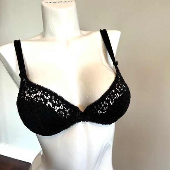 Vintage Lou Underwire lightly Padded Embroidered Lace Bra in Black 36B - Picture 1 of 14